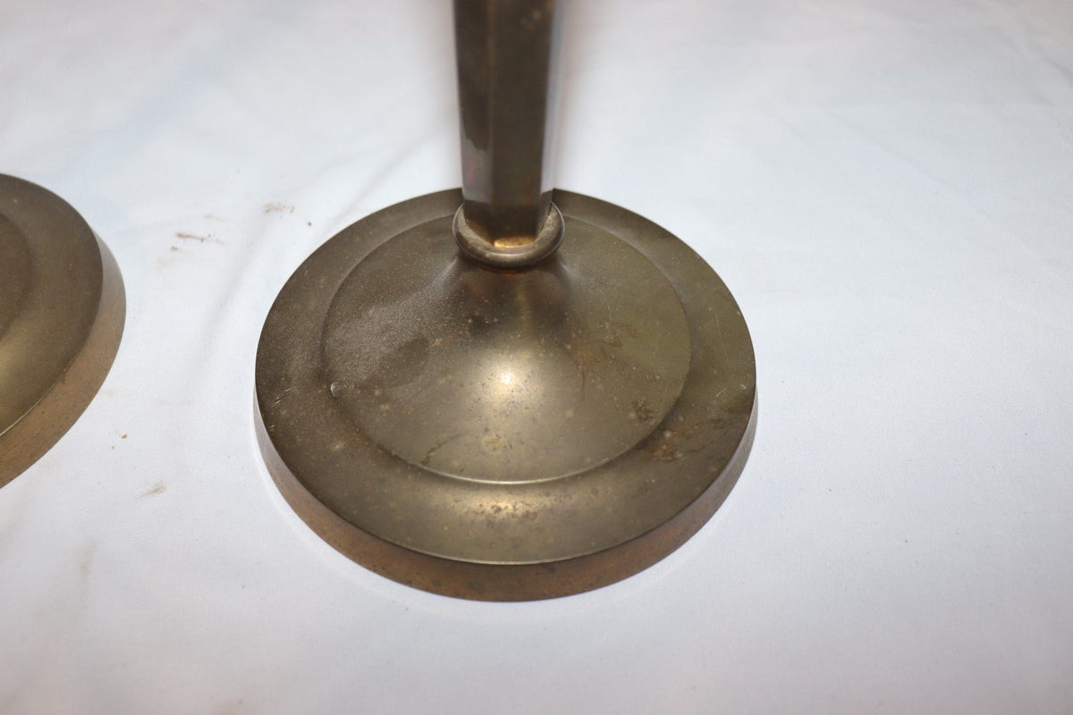 Matching Pair - Large Antique Pair Brass Bronze Candlestick Candle Holders - Northside Material Brokers