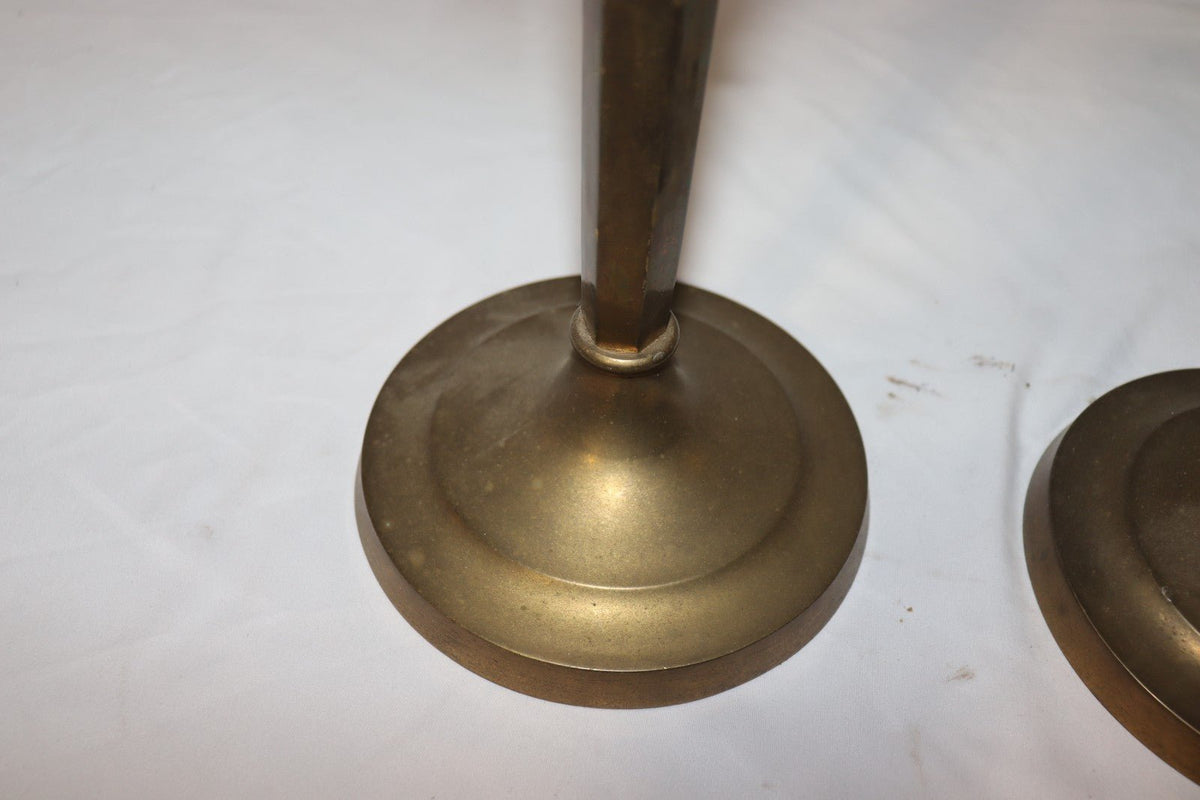 Matching Pair - Large Antique Pair Brass Bronze Candlestick Candle Holders - Northside Material Brokers