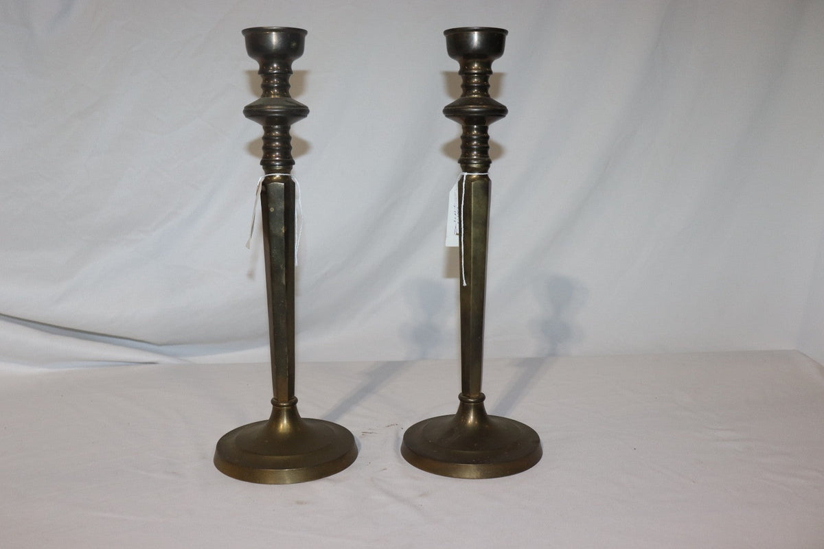 Matching Pair - Large Antique Pair Brass Bronze Candlestick Candle Holders - Northside Material Brokers