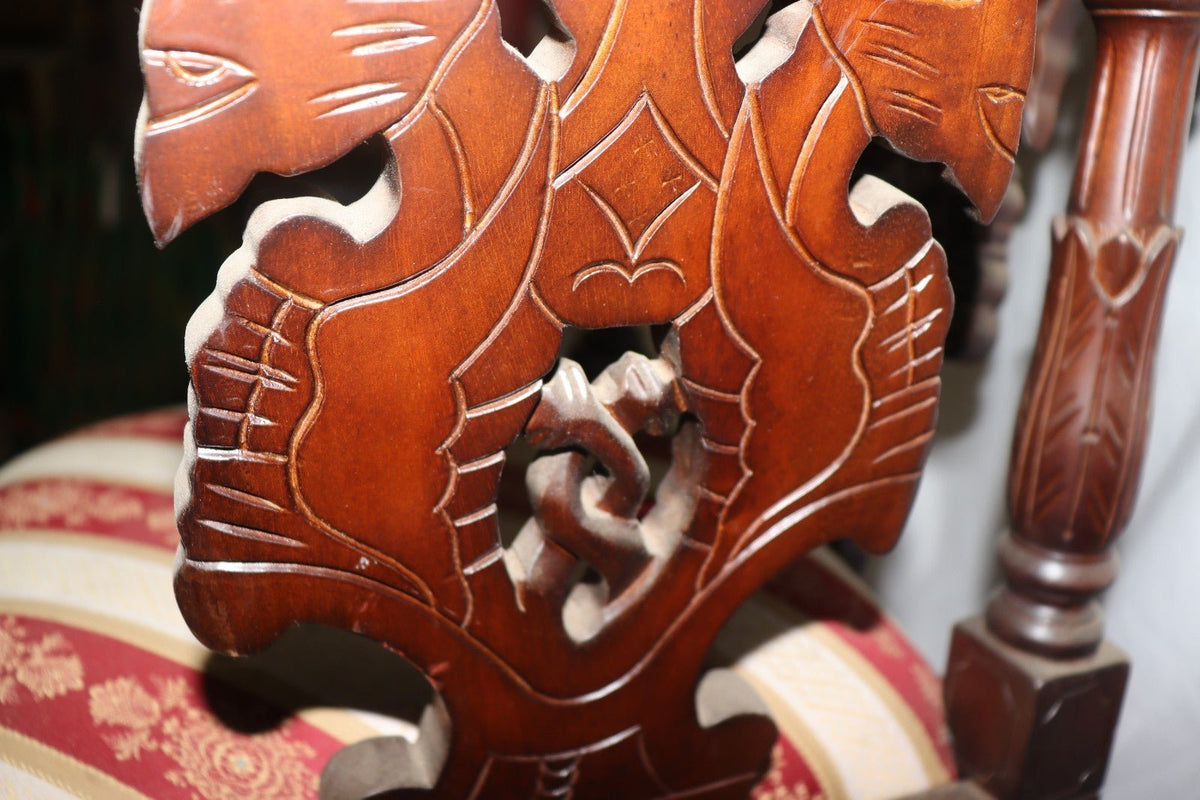 Matching Set - Renaissance Style Mahogany Corner Chair Side Chair w/ Carved Face - Northside Material Brokers