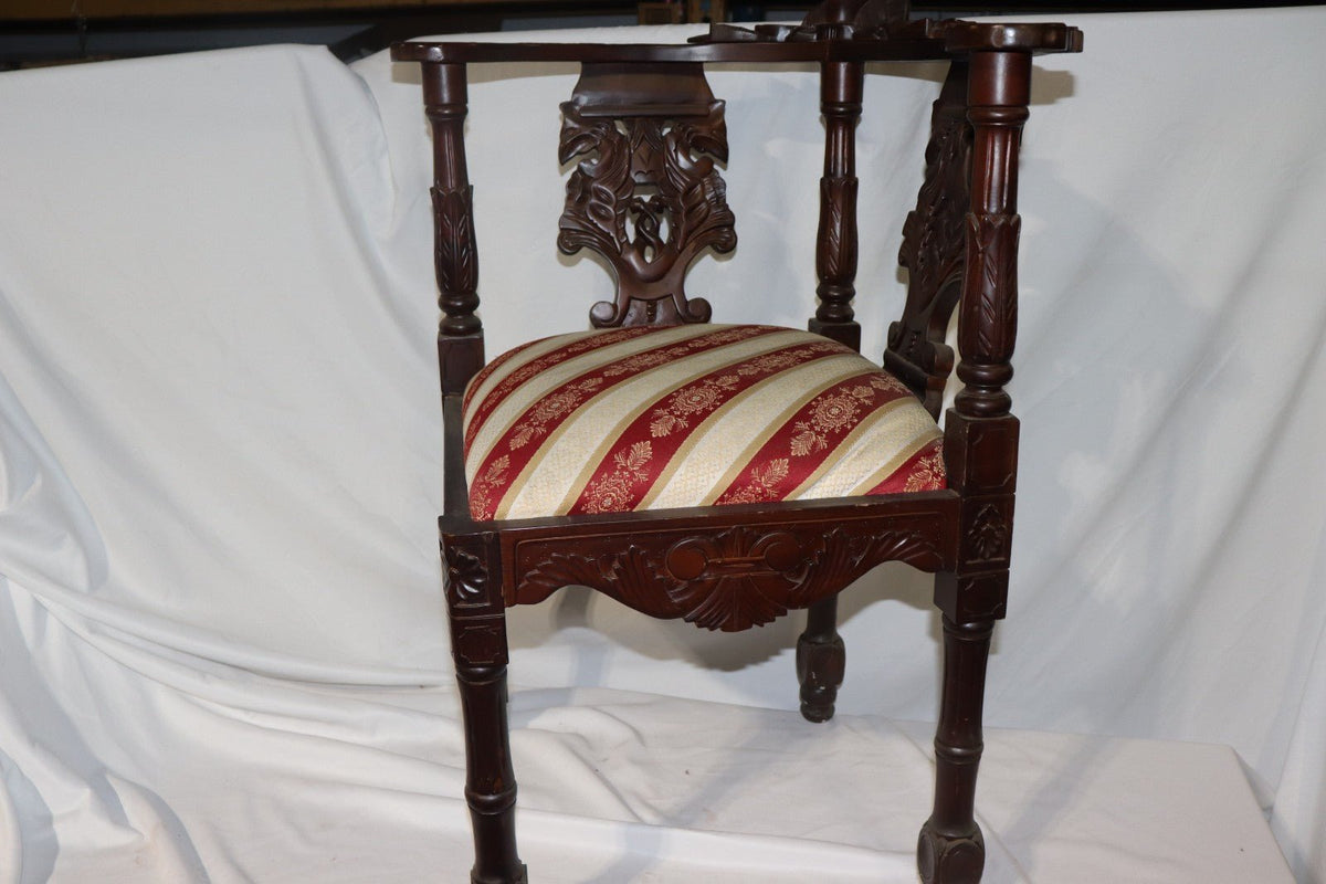 Matching Set - Renaissance Style Mahogany Corner Chair Side Chair w/ Carved Face - Northside Material Brokers