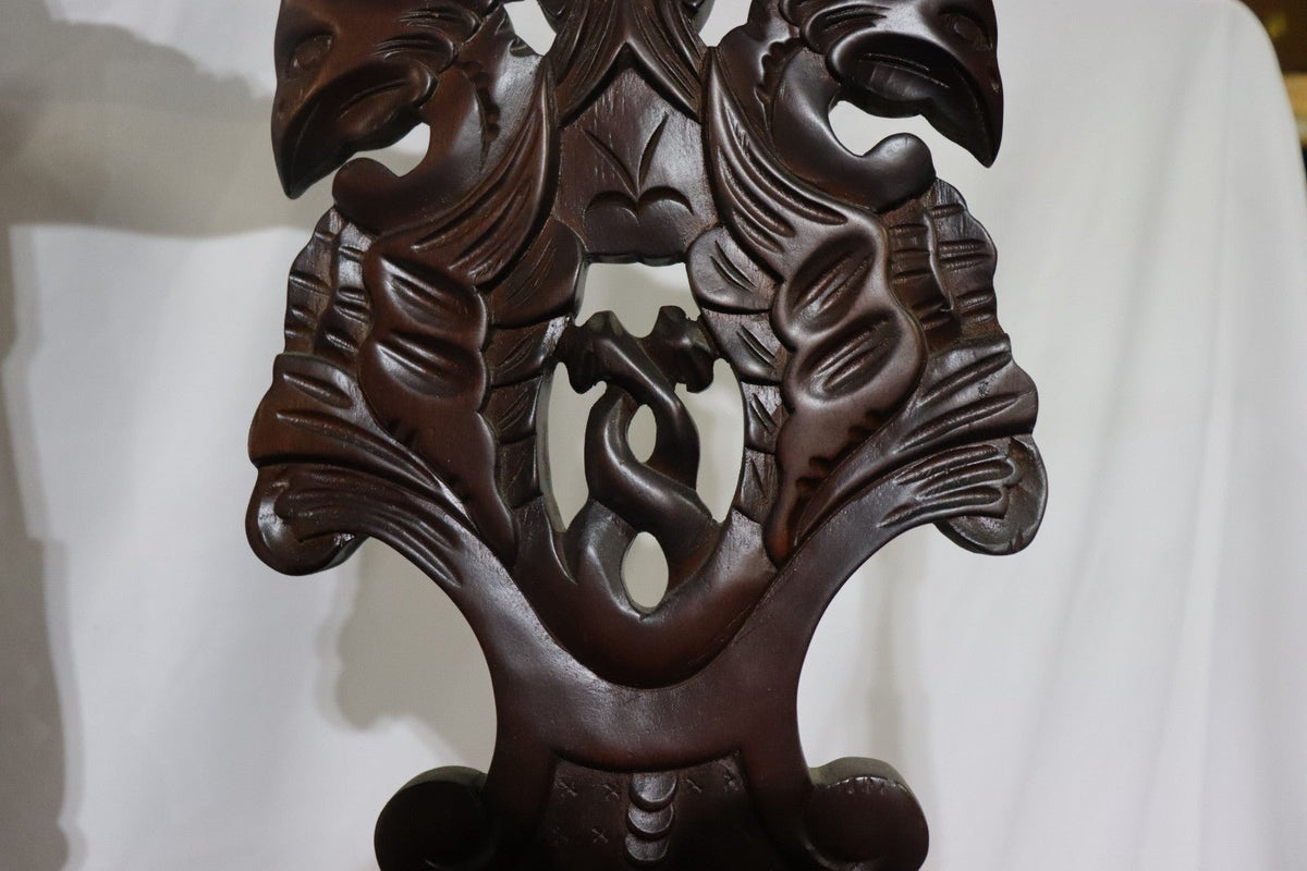 Matching Set - Renaissance Style Mahogany Corner Chair Side Chair w/ Carved Face - Northside Material Brokers