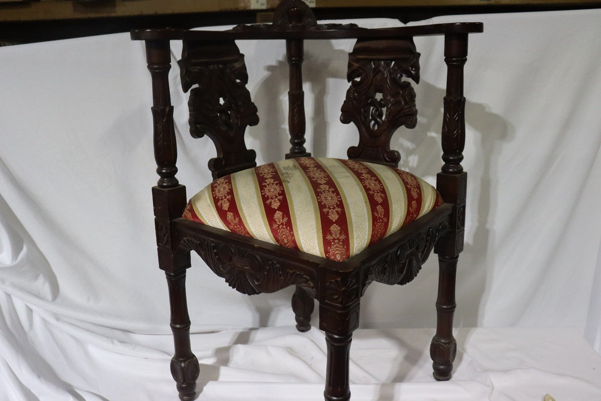 Matching Set - Renaissance Style Mahogany Corner Chair Side Chair w/ Carved Face - Northside Material Brokers