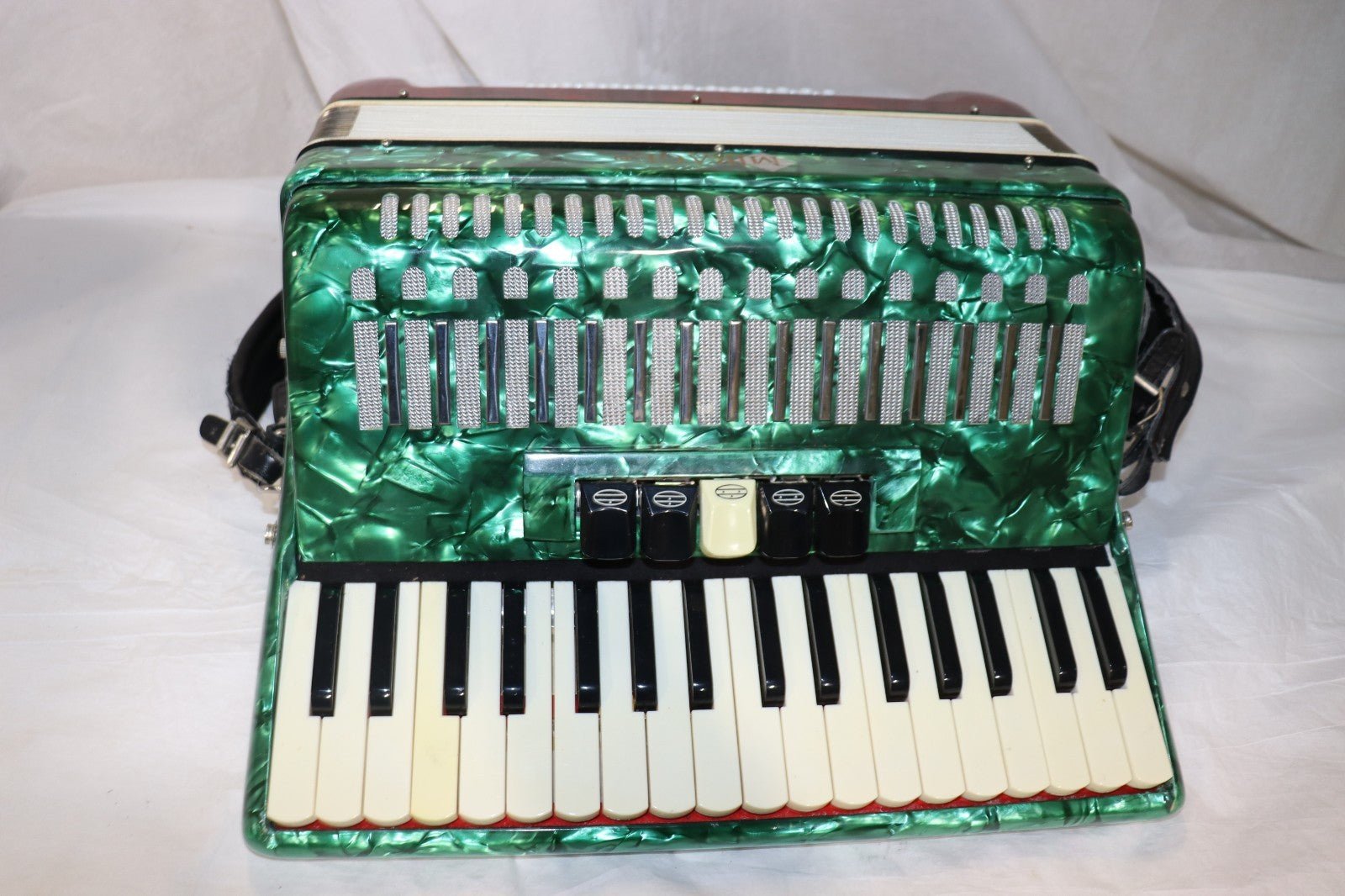 Mirage Accordian with Mexican Flag Colors, w/ Case, Used. - Northside Material Brokers