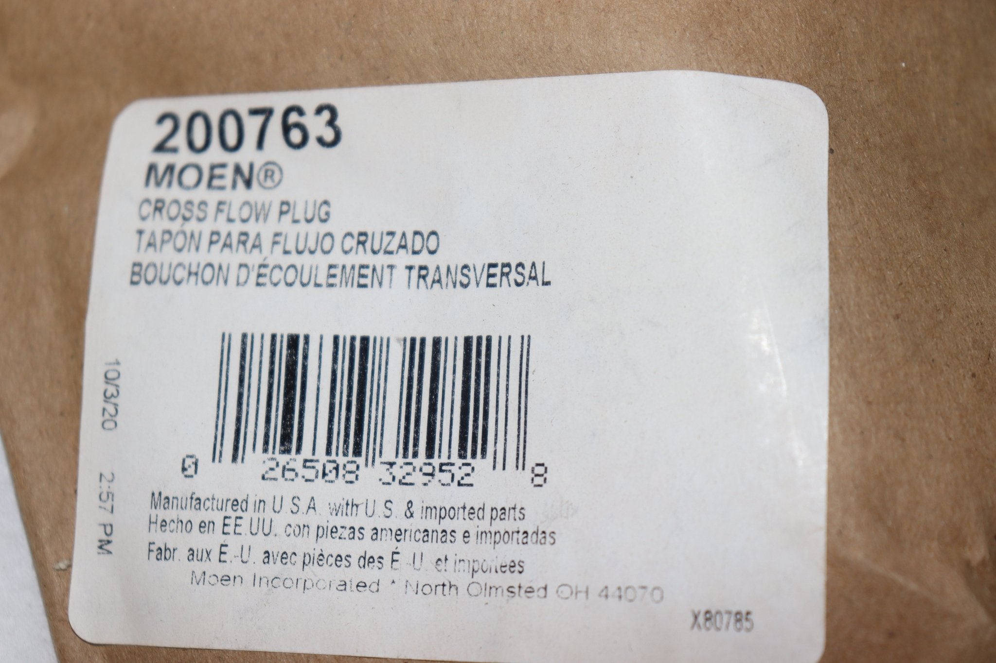 Moen 200763 - M-Core Cross Flow Plug Kit - Northside Material Brokers