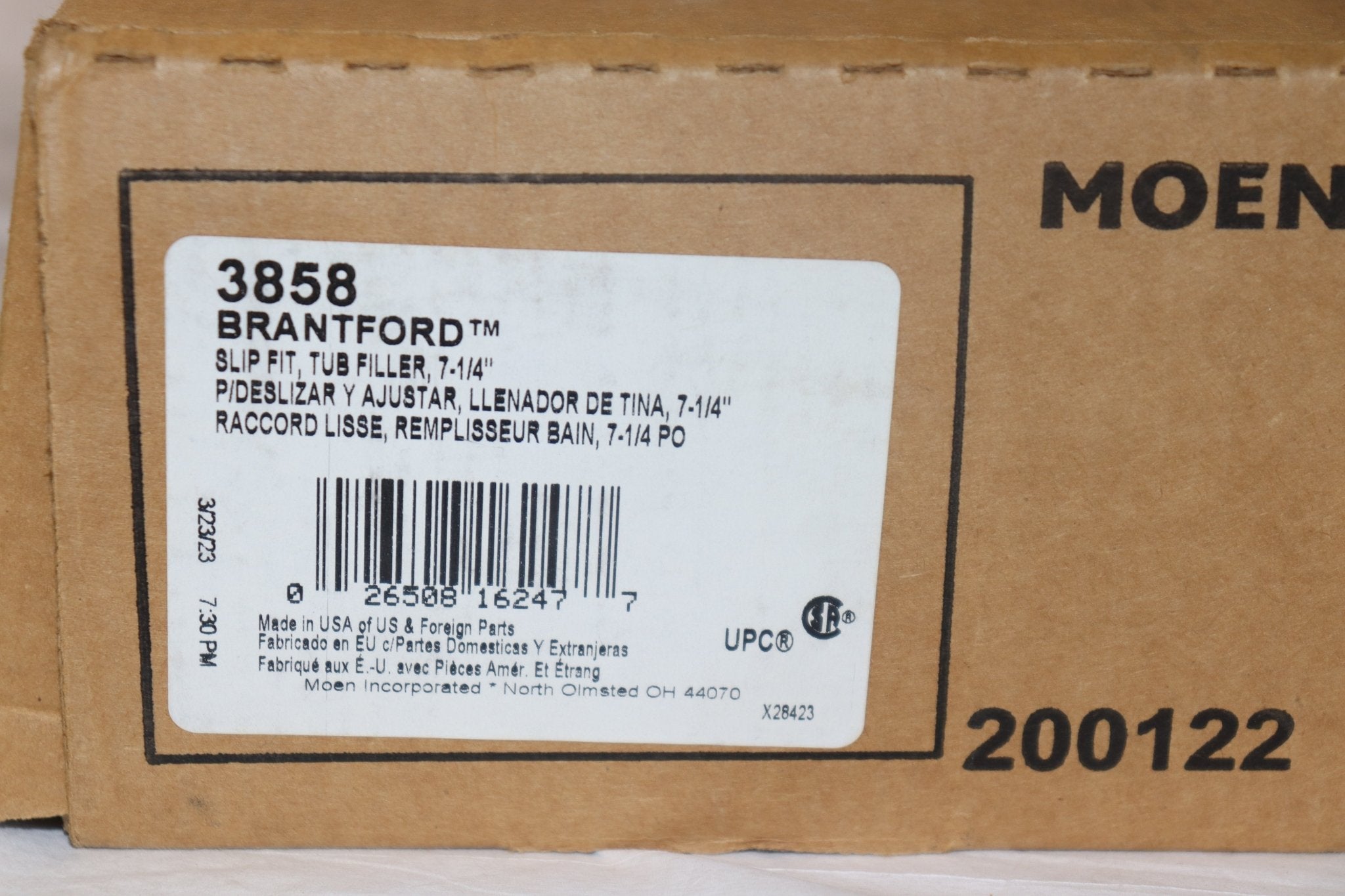 Moen 3858 Branford Slip Fit Tub Filler 7-1/4", Polished Chrome - Northside Material Brokers