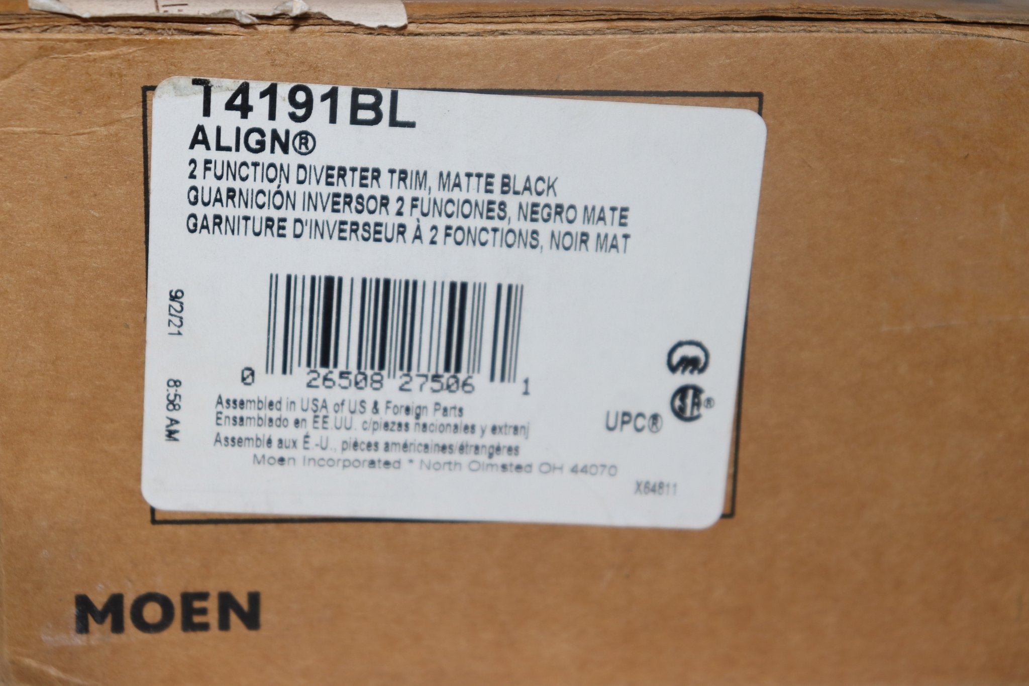 Moen Align Matte Black Transfer Valve Shower Trim, T4191BL - Northside Material Brokers