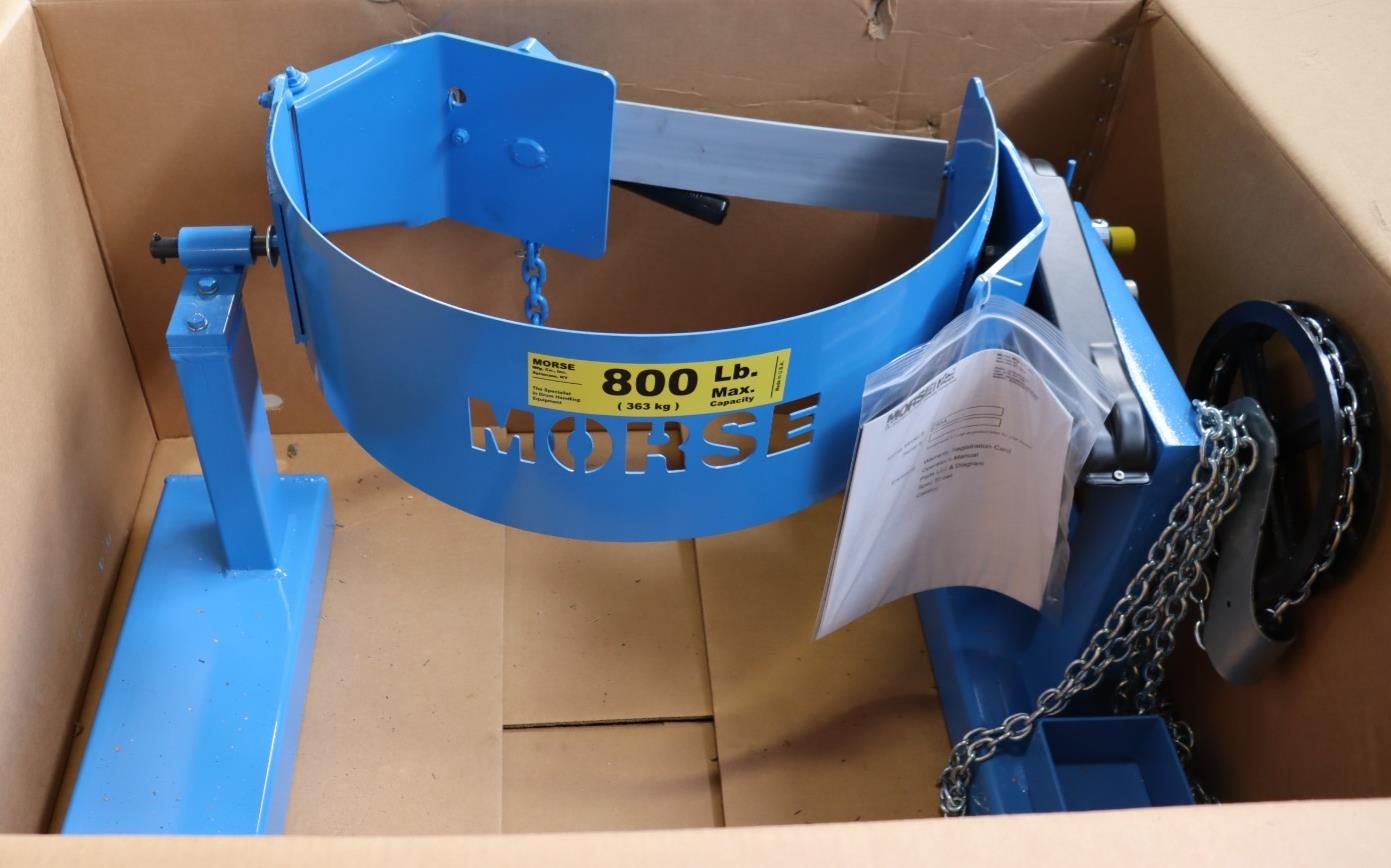 Morse 285A Drum Carrier/Dispenser, 800 lbs, for 55 Gal. Drum, Blue, NOB - Northside Material Brokers