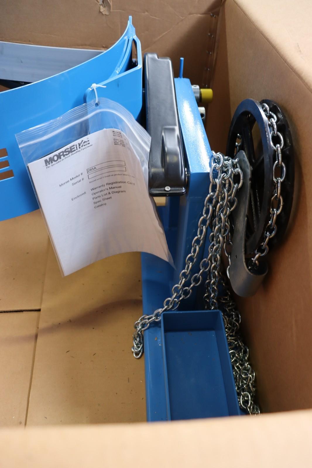 Morse 285A Drum Carrier/Dispenser, 800 lbs, for 55 Gal. Drum, Blue, NOB - Northside Material Brokers