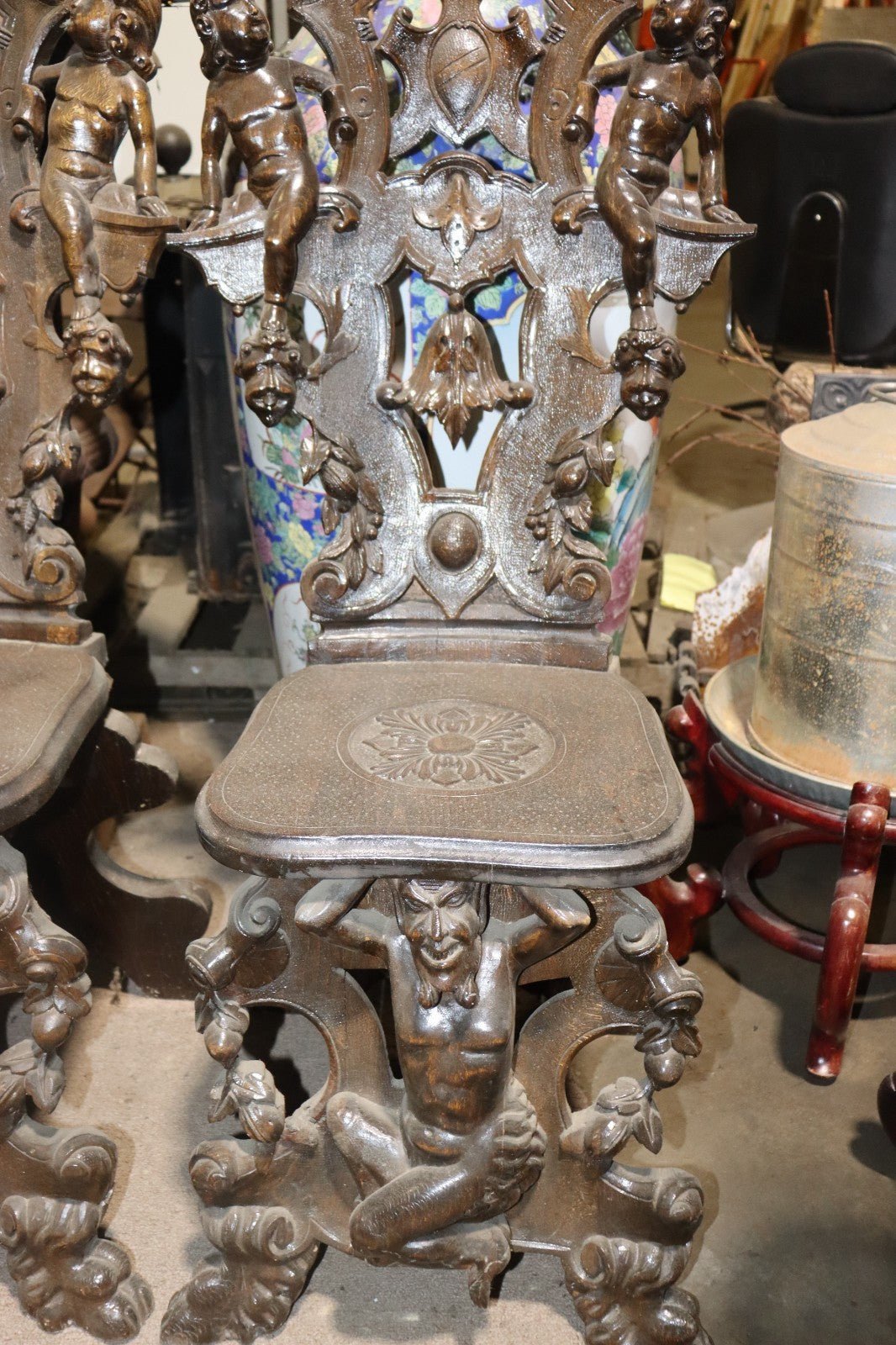 PAIR - Rococo Revival DEVILS CHAIR Prudent Mallard New Orleans Late 1800s - Northside Material Brokers