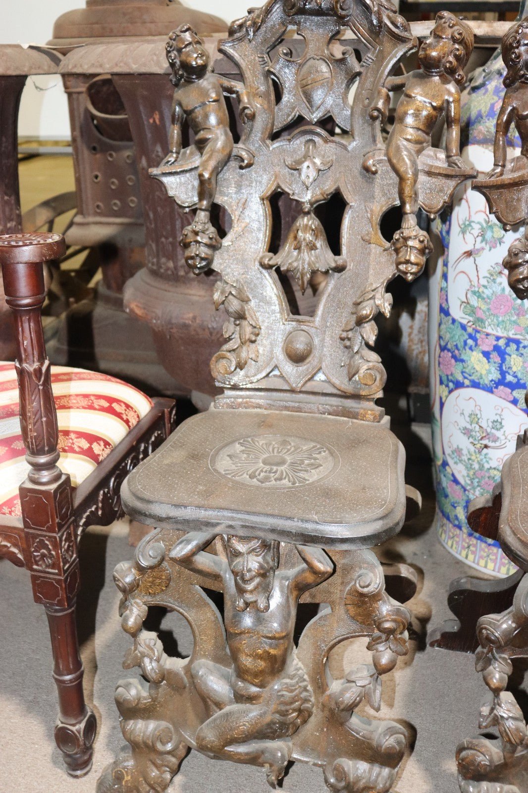 PAIR - Rococo Revival DEVILS CHAIR Prudent Mallard New Orleans Late 1800s - Northside Material Brokers