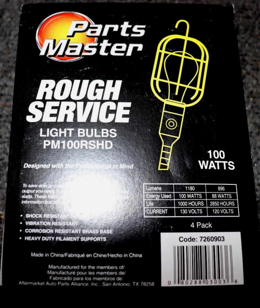 Parts Master 100 Watt Rough Service Bulbs - 4 Pack Coated Shatter Proof 1200 Lum - Northside Material Brokers