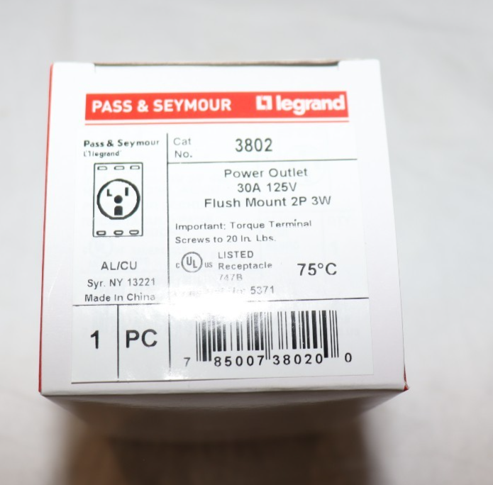 PASS & SEYMOUR 3802 Receptacle 2-Pole 3-Wire 30A-125V - Northside Material Brokers