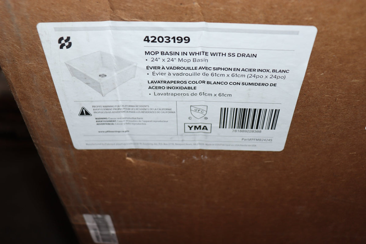 Proflo Linwald 24 in. x 24 in. Mop Bosin w/ Drain, White, Free Standing 4203199 - Northside Material Brokers