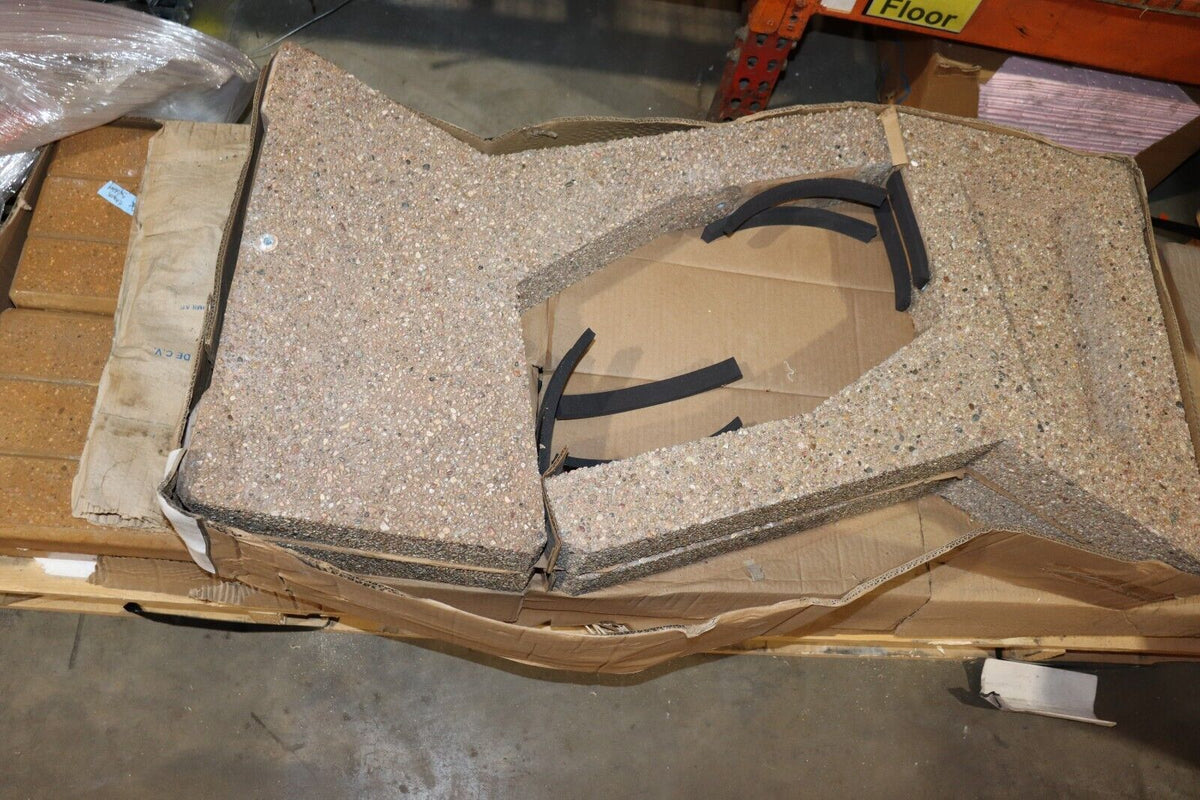 Qty 2 - 72" Com. Concrete Bench Polished Red Quartzite Bench Tan River Rock Fram - Northside Material Brokers