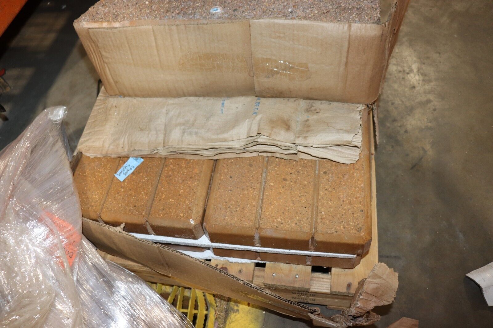 Qty 2 - 72" Com. Concrete Bench Polished Red Quartzite Bench Tan River Rock Fram - Northside Material Brokers