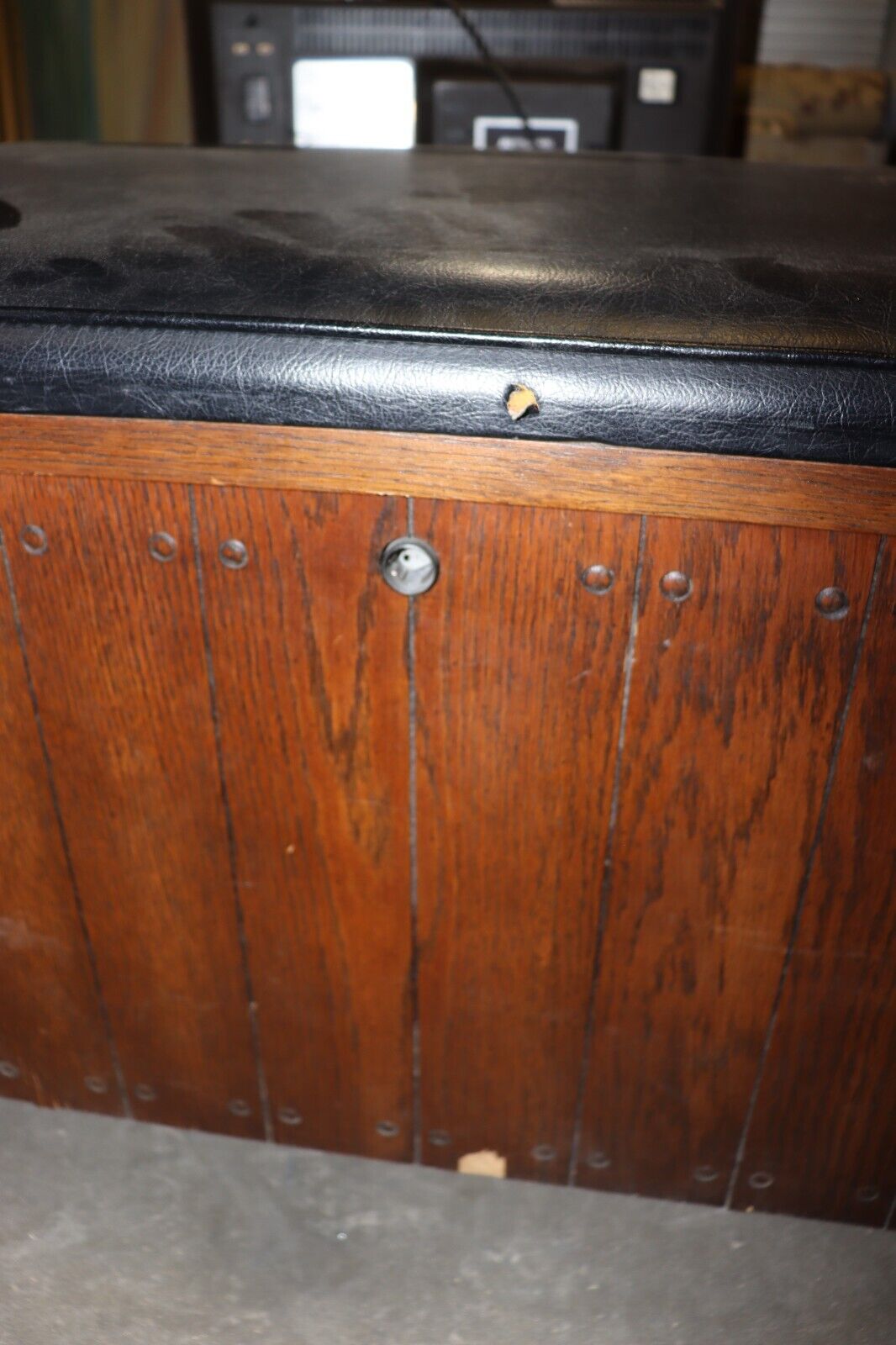 Record Cabinet by Lane, Flip up Door, w/ Wheels, Fair Condition - Northside Material Brokers