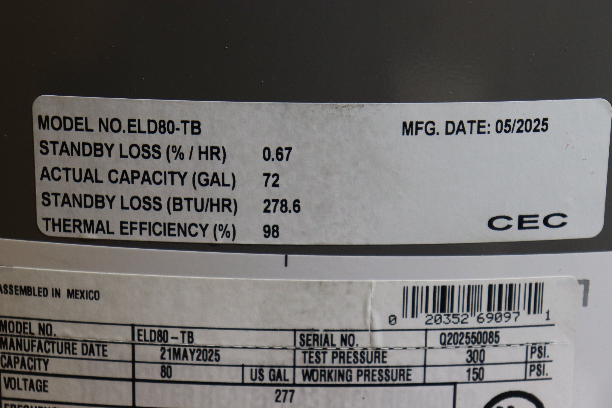 Rheem 80 Gal. 277-Volt 12 kW Multi Phase Field Convertible Commercial Electric Water Heater - Northside Material Brokers
