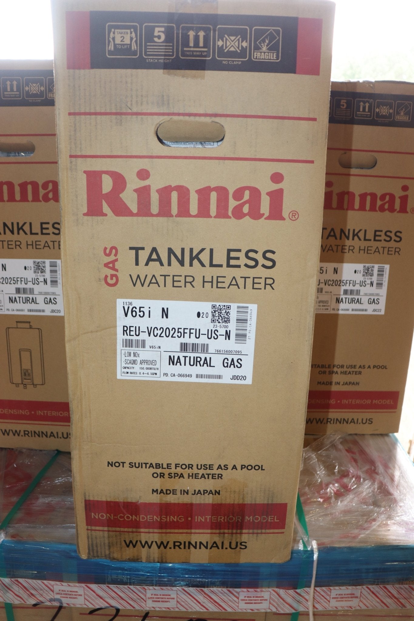 Rinnai V65iN Natural Gas Tankless Water Heater 6.5 GPM Indoor, 150K BTU/h, Wi-Fi Capable - Northside Material Brokers