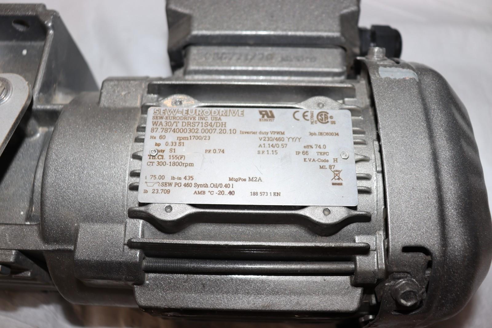 Sew-Eurodrive WA30/TDRS71S6 Gearmotor 0.33 HP 230/460 V 60 Hz 1100:15 RPM - Northside Material Brokers