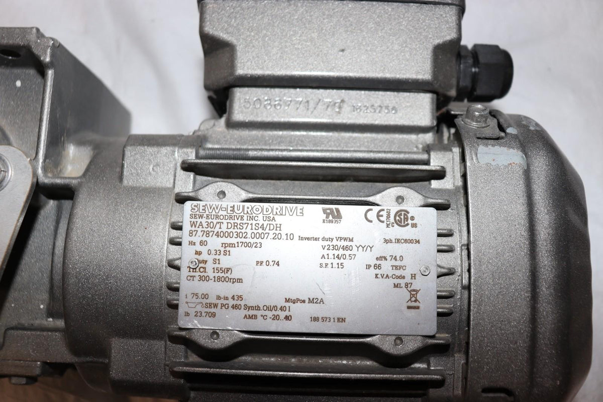 Sew-Eurodrive WA30/TDRS71S6 Gearmotor 0.33 HP 230/460 V 60 Hz 1100:15 RPM - Northside Material Brokers