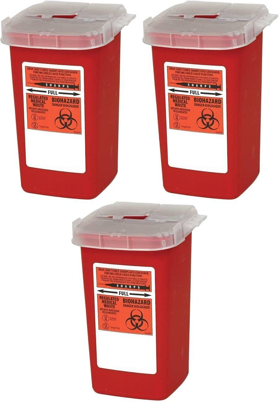 Sharps Container Biohazard Needle Disposal 1 Qt Size (3 Pack) - Northside Material Brokers