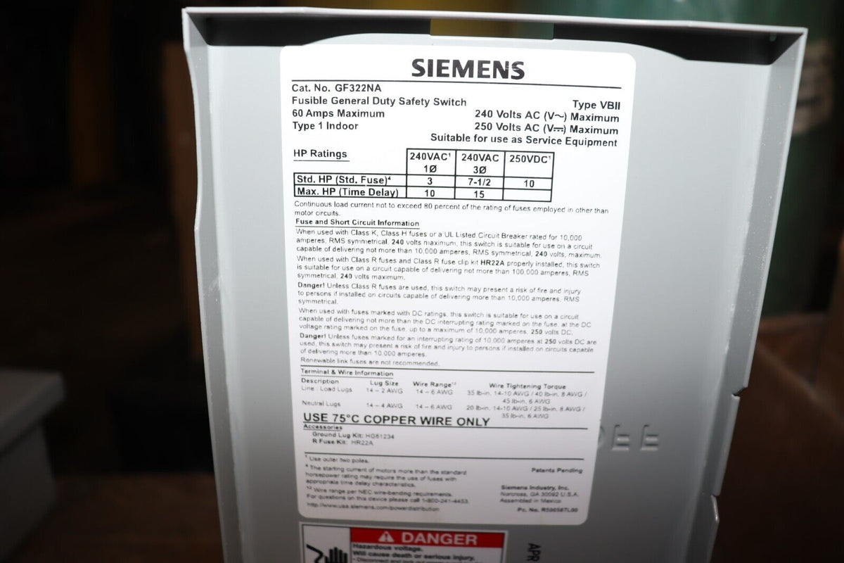 SIEMENS General SIE GF322NA FUS GEN Duty Safety Switch - Northside Material Brokers