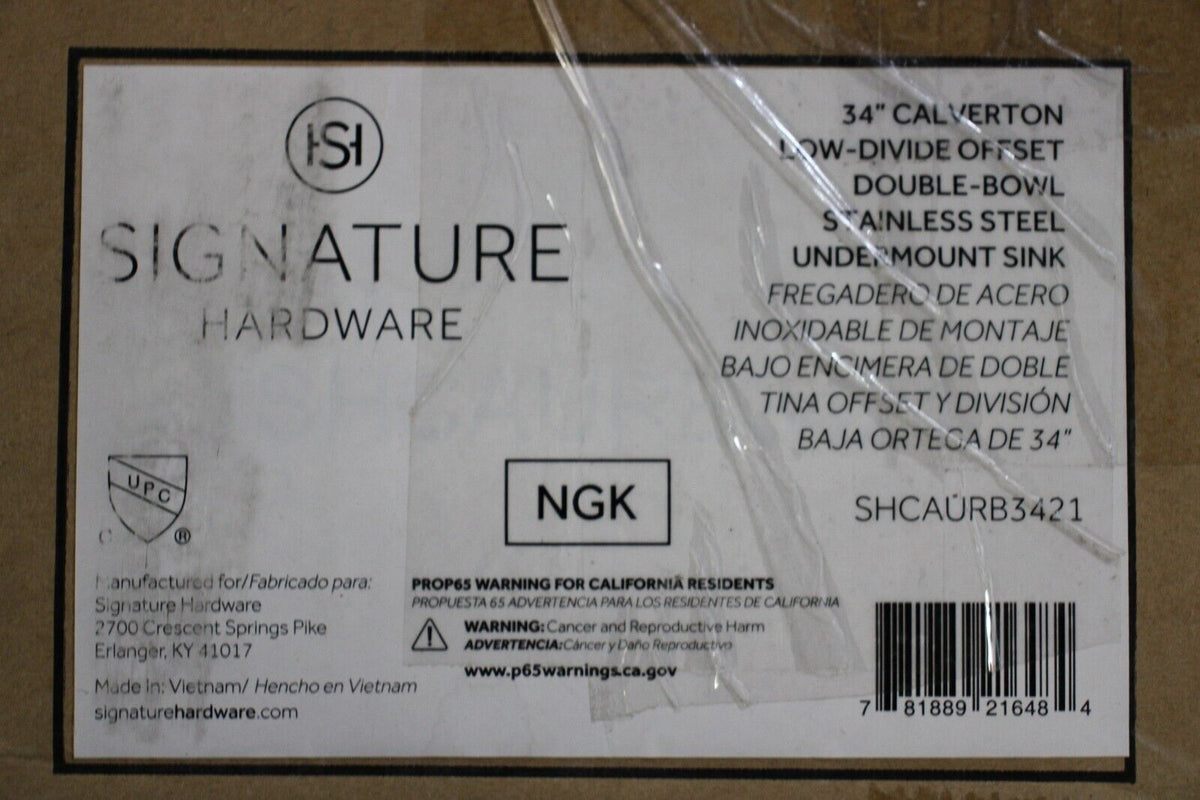 SIGNATURE HARDWARE CALVERTON DOUBLE BOWL KITCHEN SINK, SHCAURB3421 / SHCAURBA3421 - Northside Material Brokers