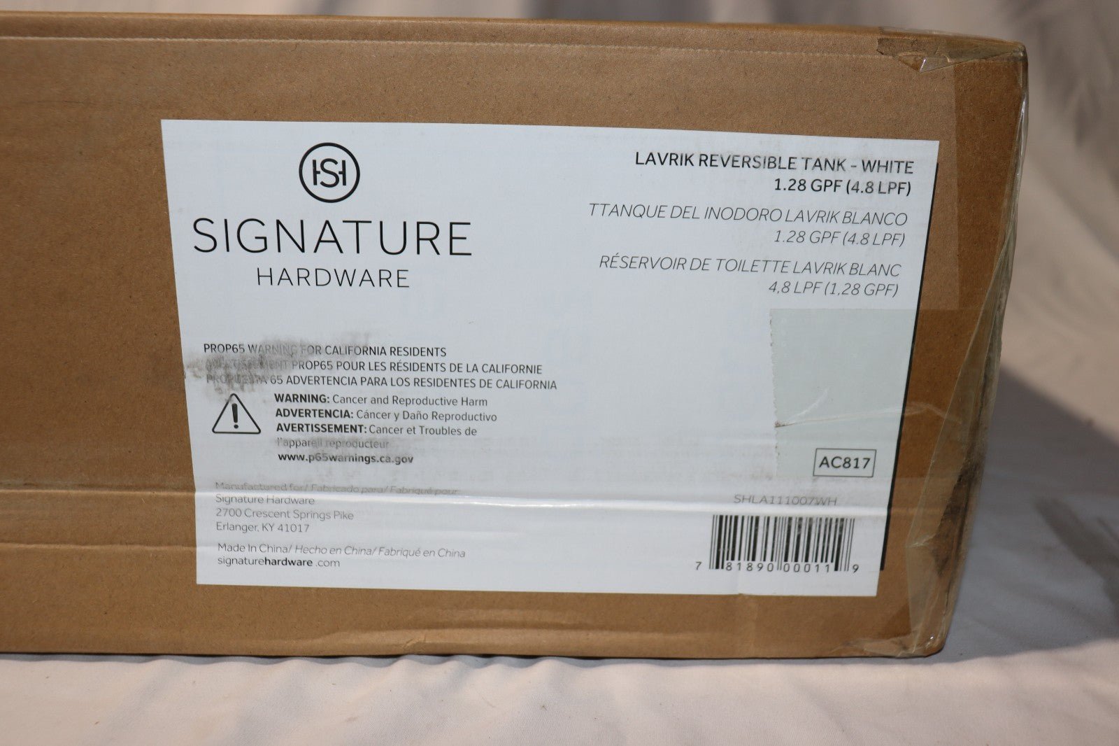 Signature Hardware Lavrik Reversible Tank SHLA11100WH, White Toilet Tank - Northside Material Brokers