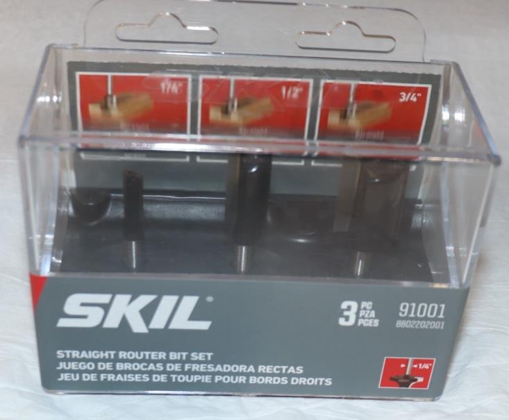 SKIL Router Bit Set 91001 Tipped Straight 3 Piece Includes 1/4" 1/2" 3/4" Bits - Northside Material Brokers