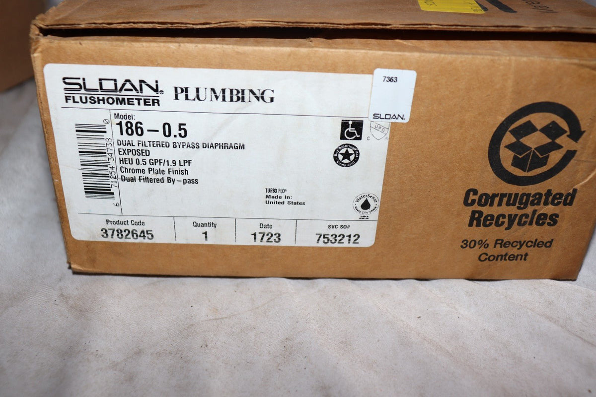 Sloan Model 186-0.125 Dual Filtered By-Pass Diaphragm Chrome 3782645, Urinal - Northside Material Brokers