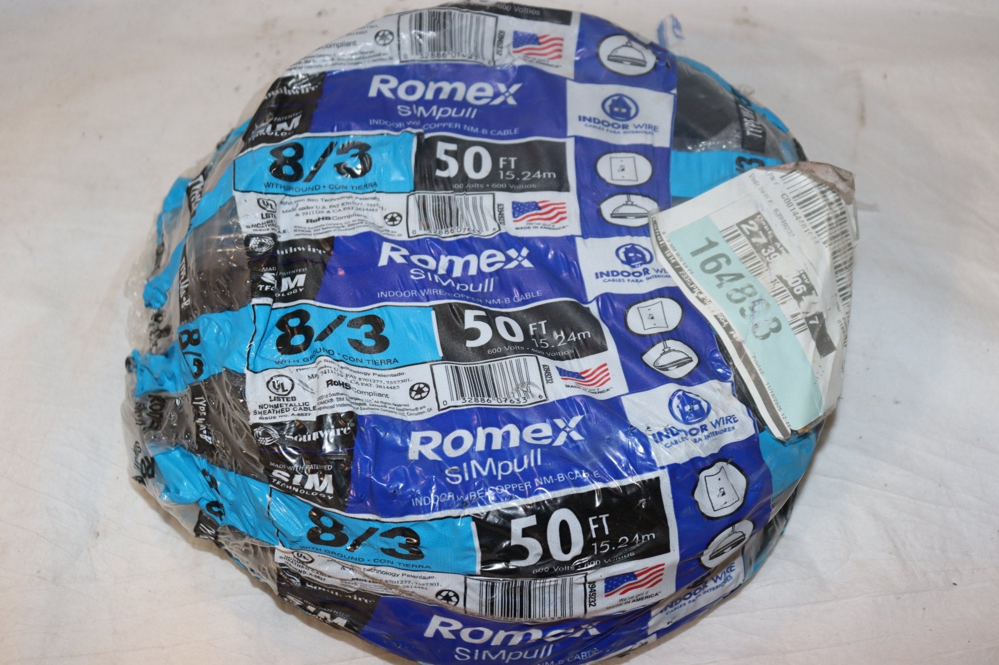 Southwire 50 ft. 8/3 Stranded Romex SIMpull CU NM-B W/G Wire - Northside Material Brokers
