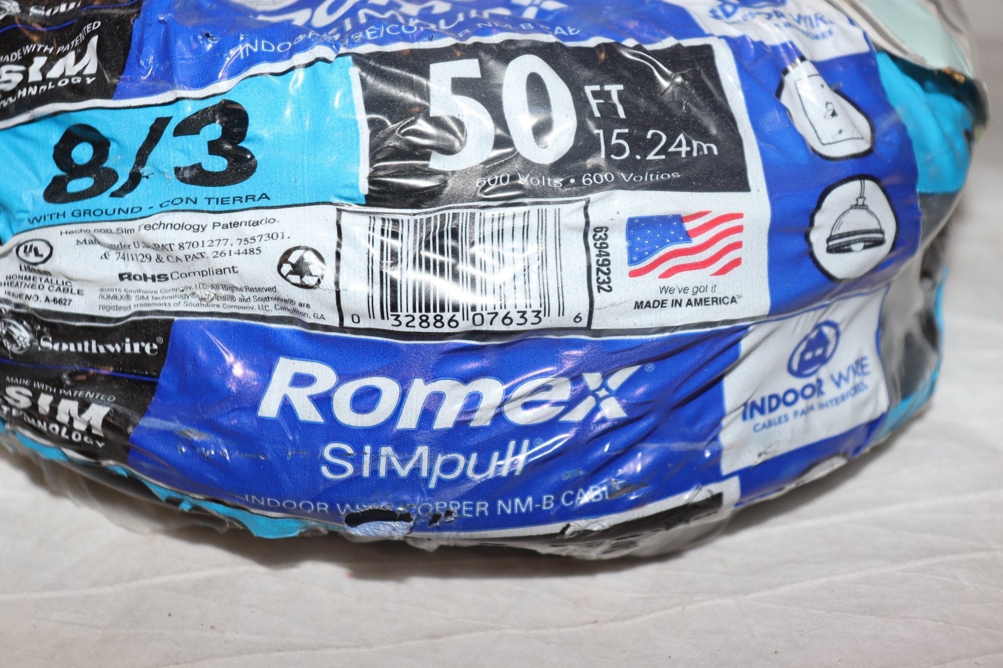 Southwire 50 ft. 8/3 Stranded Romex SIMpull CU NM-B W/G Wire - Northside Material Brokers