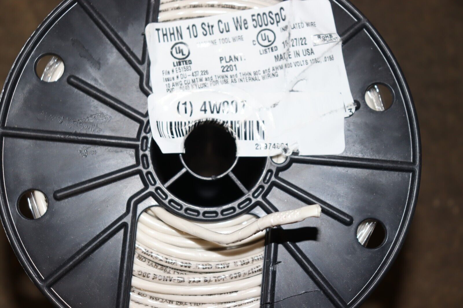 SOUTHWIRE Building Wire: 10 AWG Wire Size, 1 Conductors, White, 500 ft, 4W007 - Northside Material Brokers