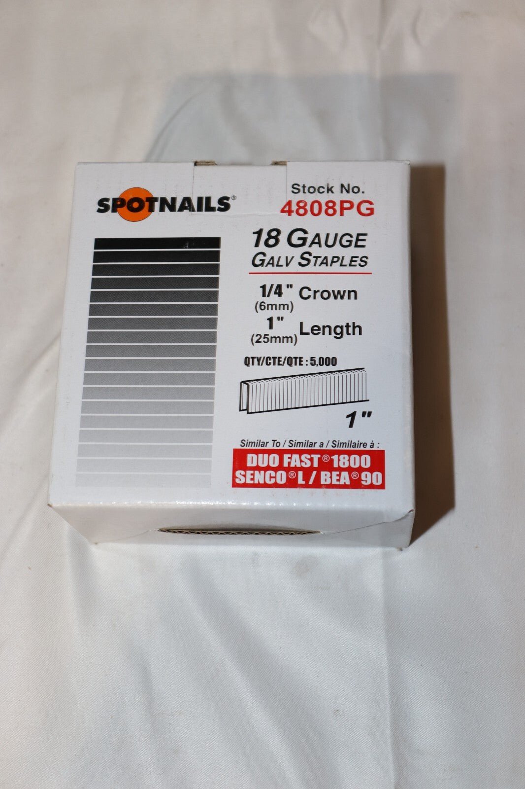 SpotNails 18 Gauge Chisel Point Brads 1" & Galv Staples 1" 5000CT (New) - Northside Material Brokers