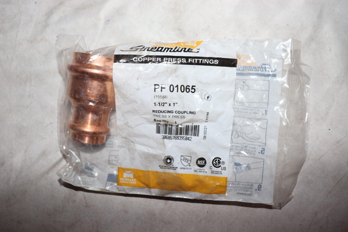 Streamline Copper PF01065 - 1-1/2" x 1" Reducing Coupling Propress - Northside Material Brokers