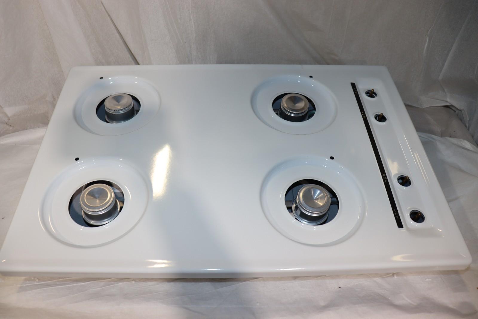 Summit WNL05P 30 inch Gas Cooktop with 4 Open Burners, Battery Ignition, White - Northside Material Brokers