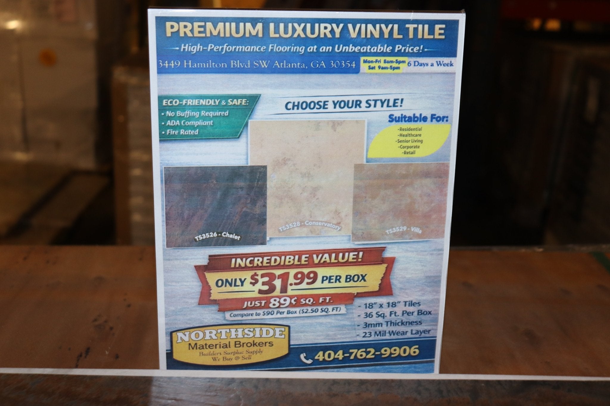 Teknoflor TUF STUF T3 Luxury Vinyl Tile Flooring, 23 mil Wear Layer, 18"x18", 36 Sq Ft per Case - Northside Material Brokers