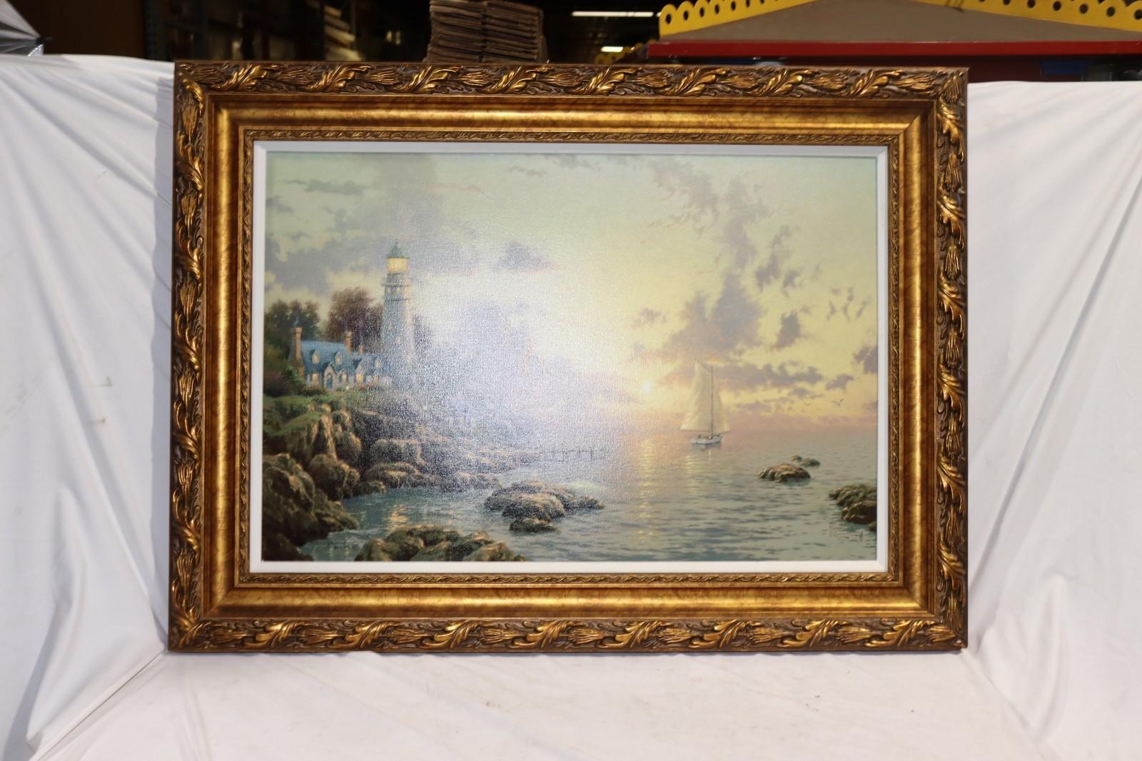 Thomas Kinkade SEA OF TRANQUILITY Canvas Gold Frame 24 x 36 Painting - Northside Material Brokers