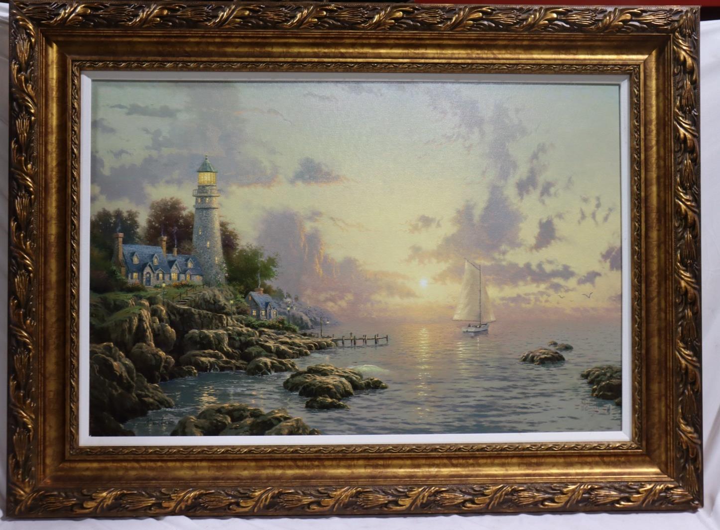 Thomas Kinkade SEA OF TRANQUILITY Canvas Gold Frame 24 x 36 Painting - Northside Material Brokers
