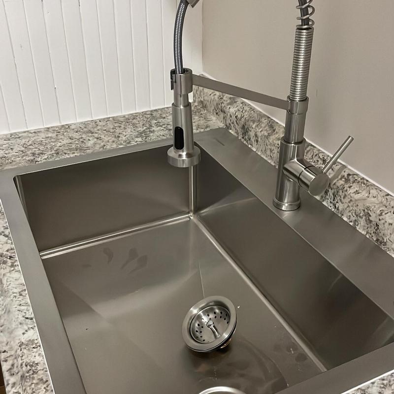 Tight Radius 30 in. Drop-In Single Bowl 18 Gauge Stainless Steel Kitchen Sink w/ Spring Neck Faucet - Northside Material Brokers