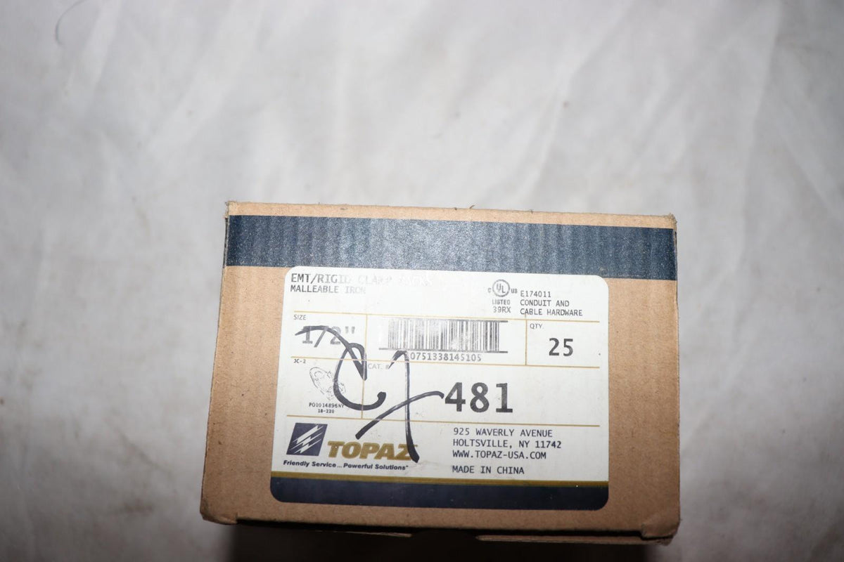 Topaz TOPZ481 481 1/2IN CLAMP BACK 25/25 - QTY of 43 - Northside Material Brokers