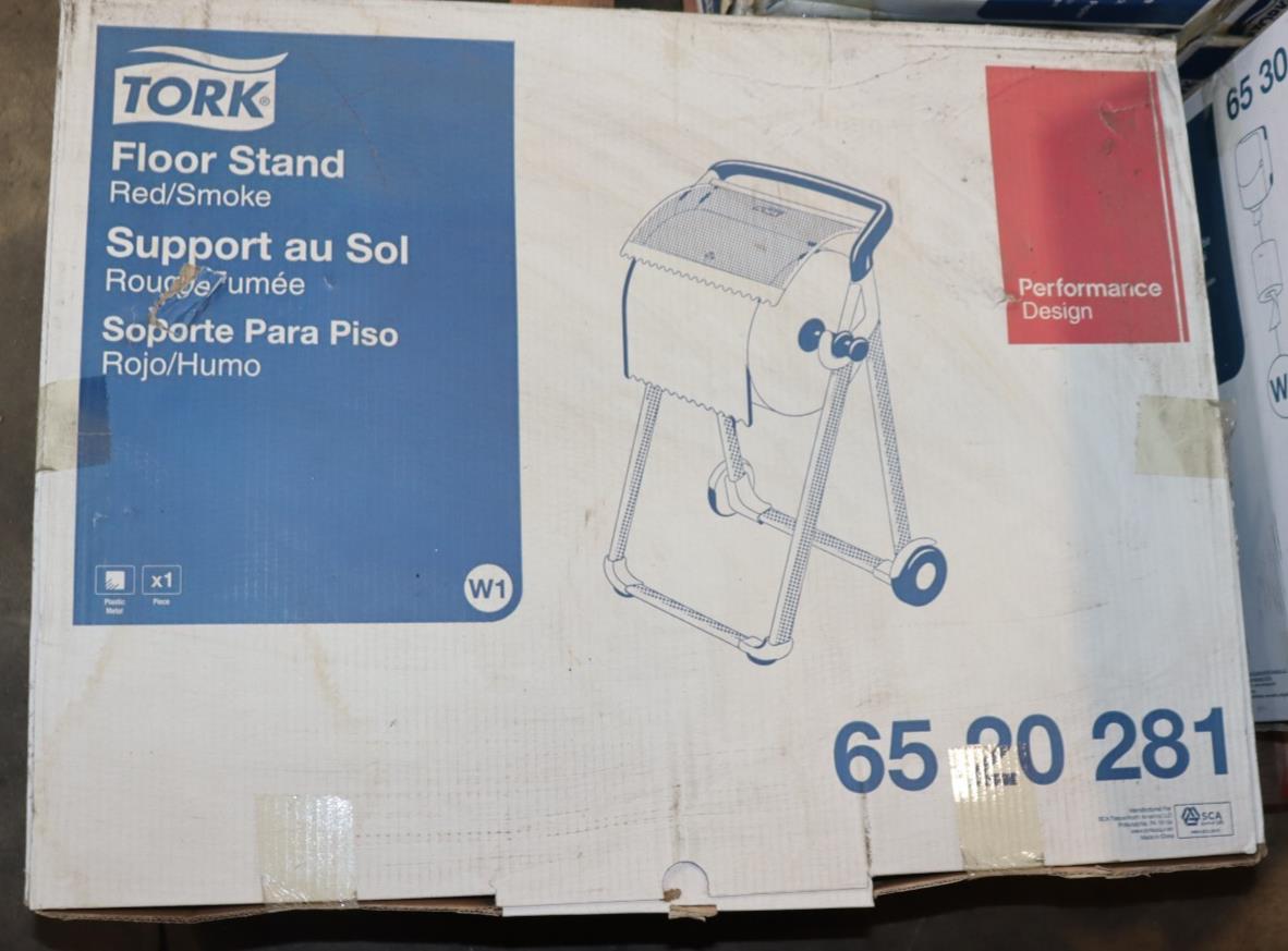 TORK Dry Wipe Dispenser Floor, 1 Roll Capacity, Metal, Black/Red, Manual 6520281 - Northside Material Brokers