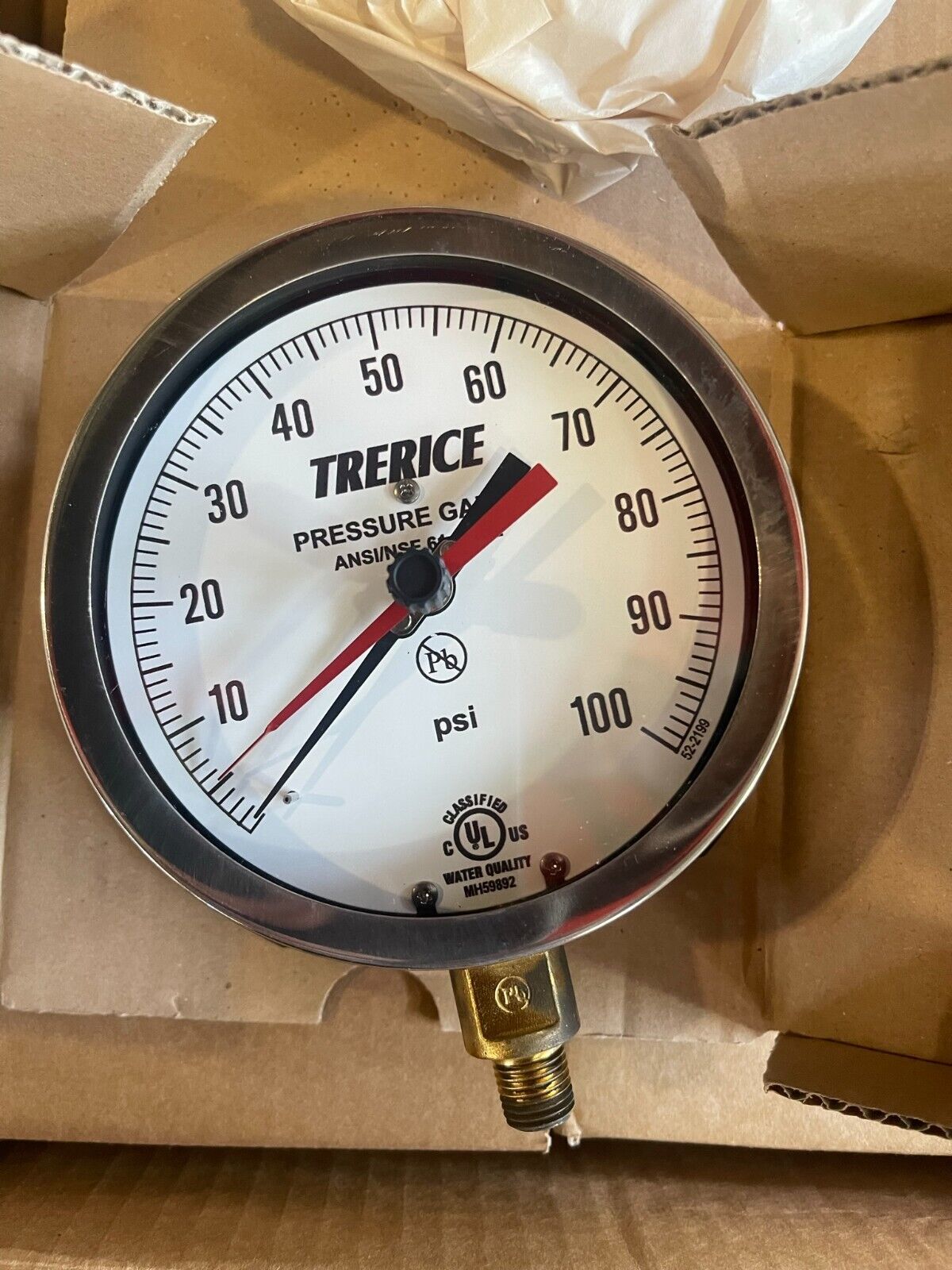 TRERICE 500XGG Pressure Gauge Model 500XB 4 1/2" Dial, 0 - 100 PSI, 1/2" NPT - Northside Material Brokers