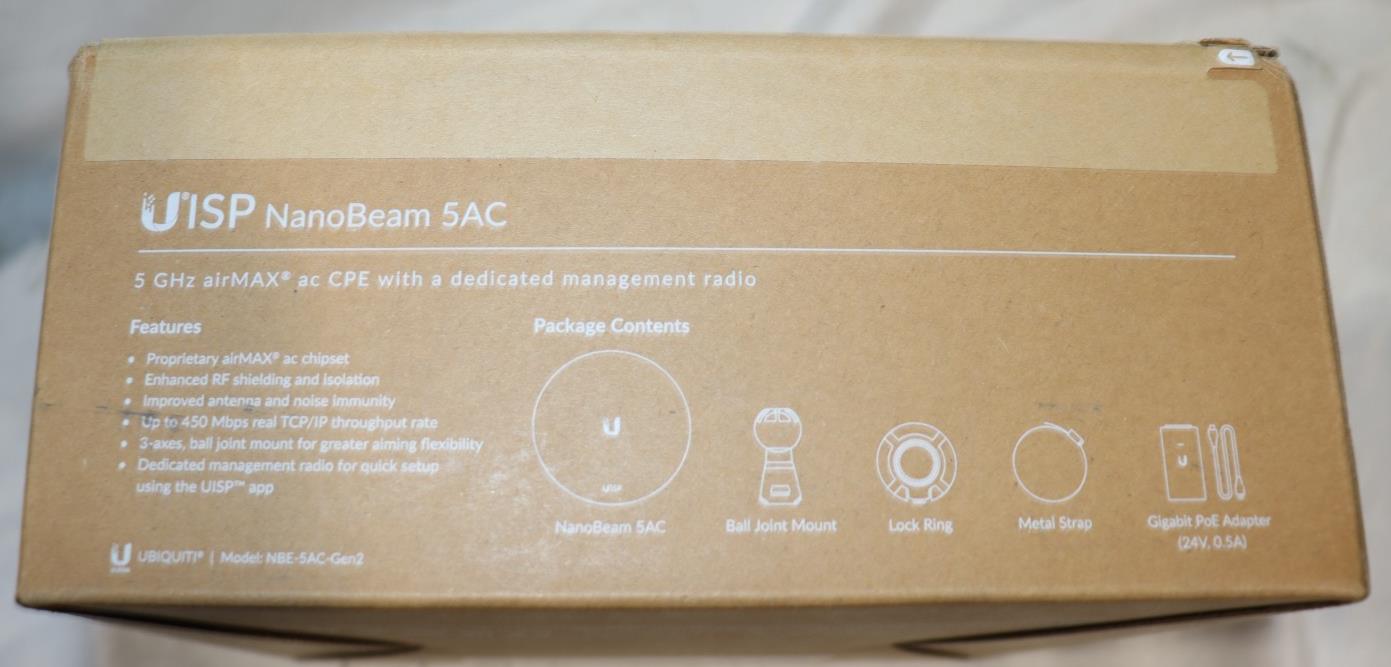 Ubiquiti NanoBeam AC Gen2 NBE-5AC-GEN2 5GHz 19dBi CPE Bridge + Mount, SEALED - Northside Material Brokers
