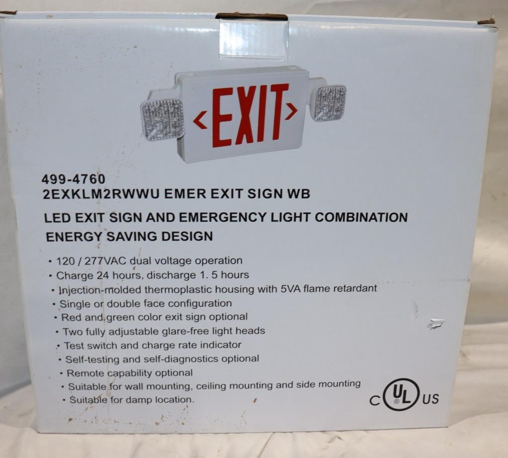 Uline H-9045 Hard-Wired Exit Sign - Plastic with Emergency Lights, Red Letters - Northside Material Brokers