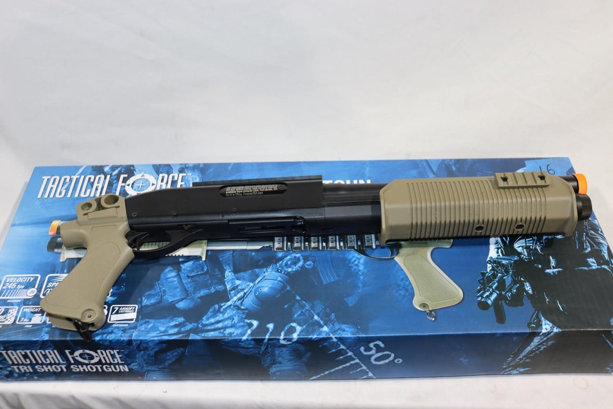 Umarex Tactical Force Tri-Shot Pump Action Airsoft Shotgun (TAN) - Northside Material Brokers