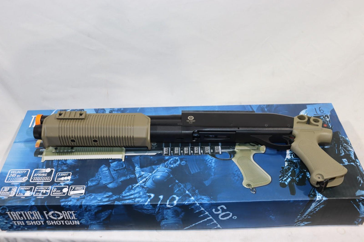 Umarex Tactical Force Tri-Shot Pump Action Airsoft Shotgun (TAN) - Northside Material Brokers