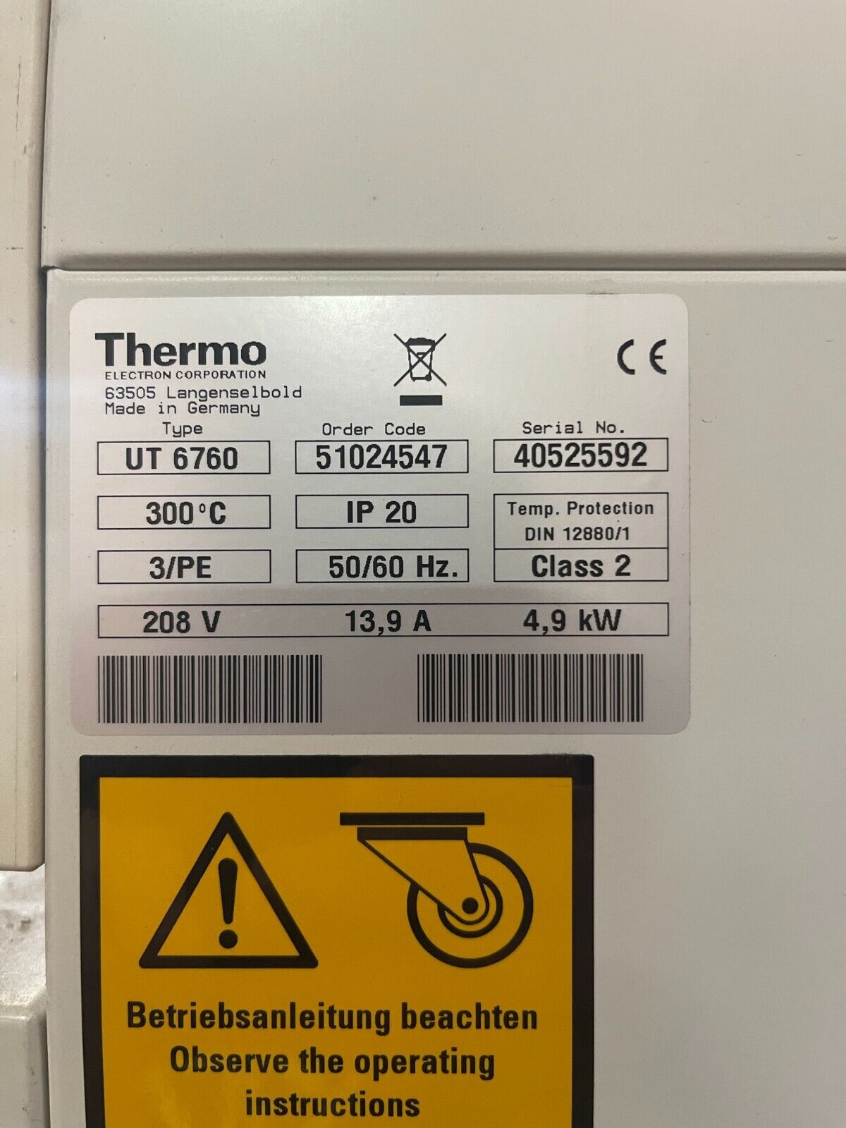 USED THERMO SCIENTIFIC / HERAEUS UT 6760 - Northside Material Brokers