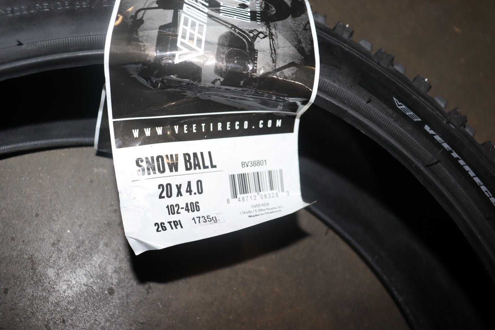 Vee Tire & Rubber Snowball Studded 120 Stud 20x4.0 Studded Wire TPI 36 Bk/Blk - Northside Material Brokers